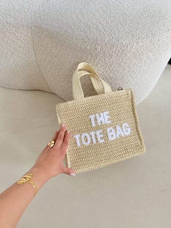 Mira geweven beige handtas van stro